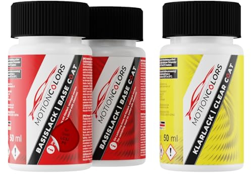 MOTIONCOLORS Kings Red Metallic/Rayleigh Red LC3J / P8 für Seat Autolack Lackstift Set Grundlack Basislack Klarlack je 50ml
