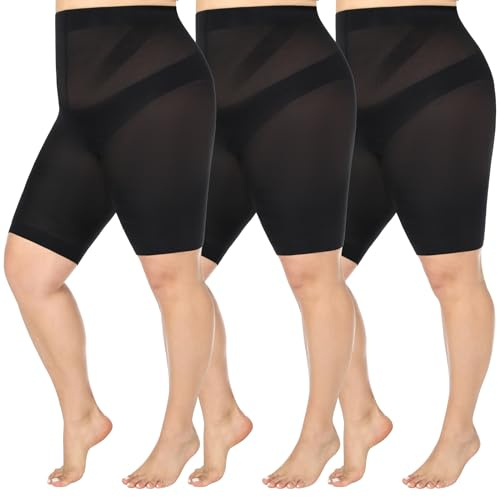 MANZI Lot de 3 shorts longs anti-frottement pour femme, sous-vêtements, culotte de sécurité sous robe, Noir , Taille unique
