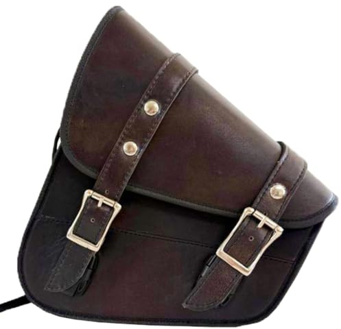 Dream Apparel Motorcycle Swingarm Bag with Brown Leather, Swing Arm Bag Motorcycle Saddlebag Left Side Tool Bag Fit for Softail/Triangulated Swingarm Models Dyna Low Rider Fat Bob
