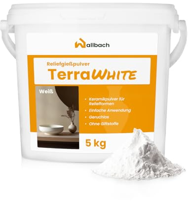Wallbach® TerraWhite Premium Reliefgießpulver 5kg Weiß für Präzisionsguss - Vielseitige Gießmasse für Silikonformen, Figuren und Dekorationen, Ideal für Bastel- und Kunstprojekte