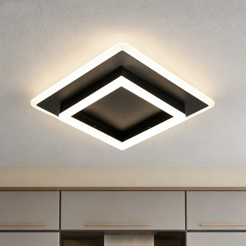SENQIU Deckenlampe LED Modern, LED Deckenleuchte Innen Quadratisch 30W | Lampe Wohnzimmer 4500K Neutralweiß, Schwarz Eckig Deckenleuchten für Flur Küche Schlafzimmer, 30CM