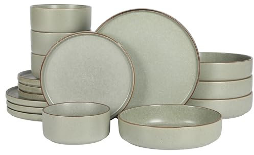 Gibson Elite Gelston Stoneware Matte Reactive Glaze 16 Piece (Service for 4) Plates and Bowl Dinnerware Set - Green