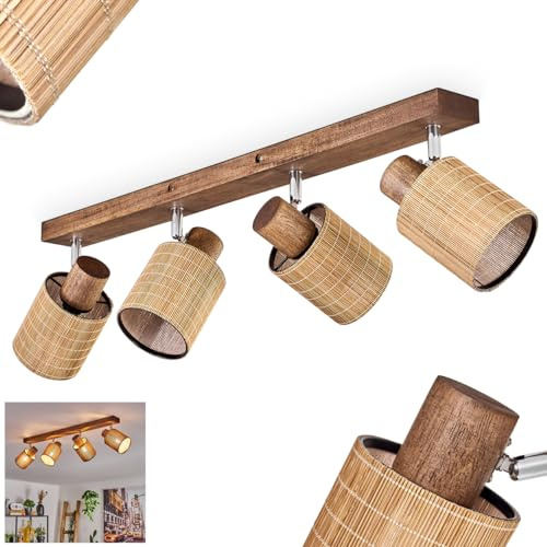 HOFSTEIN Deckenleuchte Kinnared, verstellbare Deckenlampe aus Holz/Metall/Bambus in Braun/Chrom/Natur, Leuchte im skandinavischen Design mit Lichteffekt, 4 x E14, Esszimmmer, Schlafzimmer, Wohnzimmer