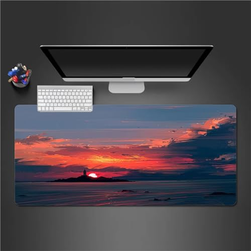 Mauspad XXL, 900x400x2mm Große Sonnenuntergangslandschaft Gaming Mauspad, rutschfest Schreibtischunterlage, Waschbares Mousepad mit Vernähte Kanten für Gamer PC Maus und Tastatur