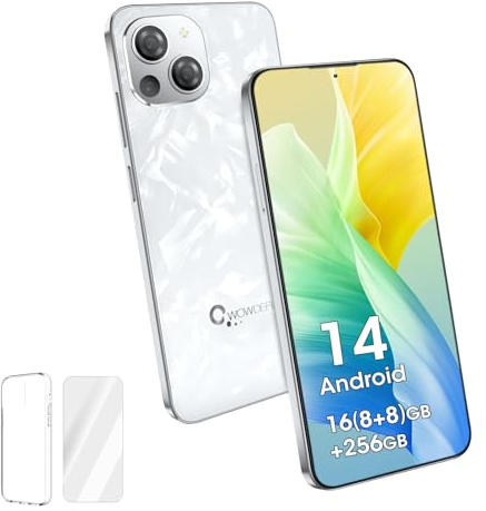 Entsperrtes Telefon, CWOWDEFU S18 Android 14 Smartphone mit 6,58 2K Incell-Bildschirm, 16(8+8) GB RAM+ 256 GB ROM, Dual-SIM 4G, Octa-Core, Gesichts-/Fingerabdruckerkennung/NFC/OTG/GPS 2024 Schwarz