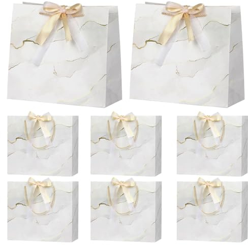 NAHRMY 8 Stück Geschenktüten, 30x27x12 cm Papiertüten Geschenktaschen Partytüten mit Schleifenbändern für Geburtstag Hochzeit Feier Weihnachten Party Weiß