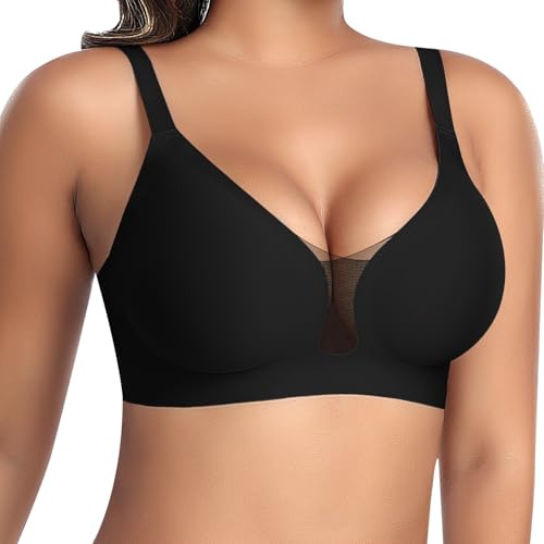 Damen BH Ohne Bügel Nahtloser Glatter Weicher BH Bequemer T-Shirt Soft Bra (Schwarz-Glatt, S)