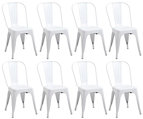 JZGORC Set di 8 Sedie da Pranzo in Stile Industriale Retrò, Aspetto Metallo, Design Impilabile, Sedie per Ristoranti, Bistrot, Caffè, Matrimoni in Giardino - Bianco