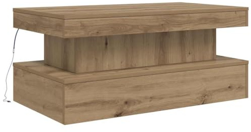 vidaXL Couchtisch, Beistelltisch mit LED-Leuchten, Kaffeetisch Sofatisch für Wohnzimmer, Teetisch Wohnzimmertisch, Modern, Artisan-Eiche
