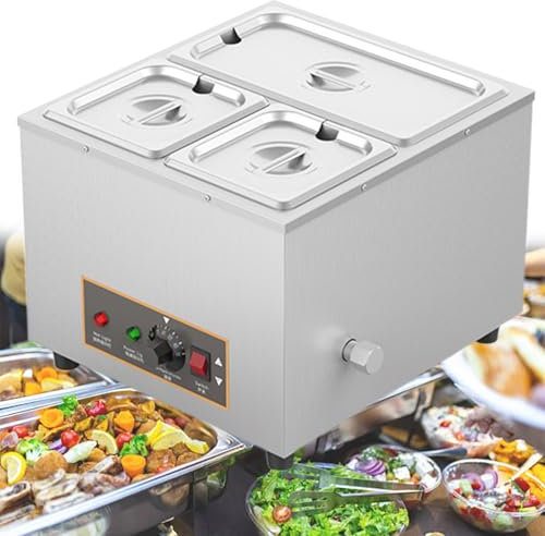 GESAIDES Scaldavivande Commerciale, Tavolo Elettrico a Vapore da 1000 W, Temperatura Regolabile, Attrezzatura Professionale per Buffet in Acciaio Inossidabile, per Ristoranti di Catering,C