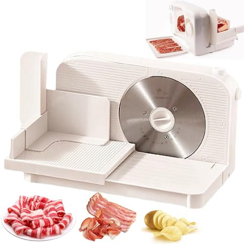 Máquina cortadora de carne para el hogar, cortadora de alimentos plegable con espesor ajustable de 1-15mm, hoja de acero de aleación, espacio de almacenamiento de alambre, cortadora de carne eléctrica