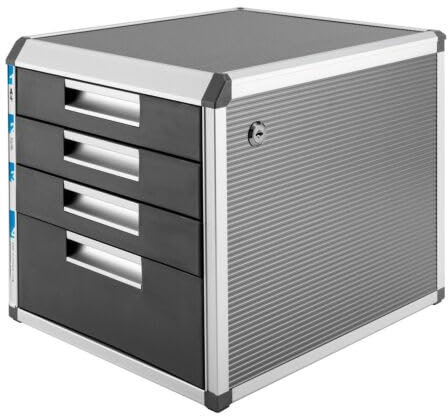 Schubladenbox Abschließbar, 4 Fächer Aluminiumlegierung Schubladen Bürobox mit 2 Schlüssel, Dokumenten Aufbewahrung Ablagebox für Hause Bibliothek Büro 31,5 * 35 * 29,8cm