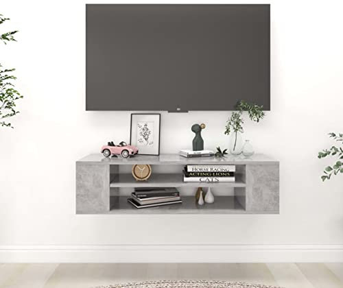 Iiaky 806233 Mobile TV Pensile Grigio Cemento 100x30x26,5 cm Multistrato Mobile TV Mobile Porta Televisore,Mobiletto Industriale Tavolino Basso Vintage Console per Salotto