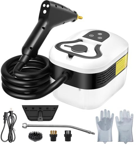 Pulitore a Vapore 2500W, 1200ML Pulitore a Vapore Portatile con Pulsante Touch Regolabile, 4 Testine Regolabili in 6 Velocità Regolabili, Steam Cleaner Riscaldamento Rapido da 15 Secondi, Bianco