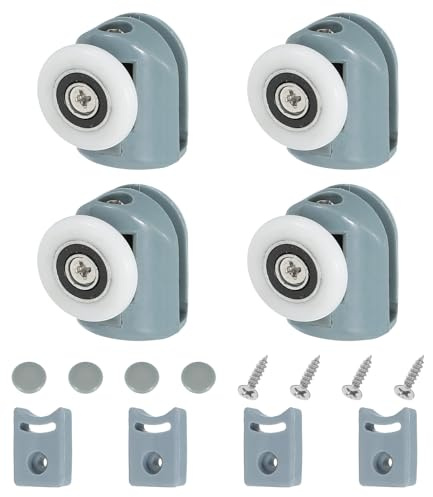 sourcing map 25 mm Shower Door Rollers, Single Shower Door Runners Wheels Pulleys Guides Plastic Top Wheels with Anti-Collision Block & Screws for Glass Doors 4-6mm Grey 4 Pcs