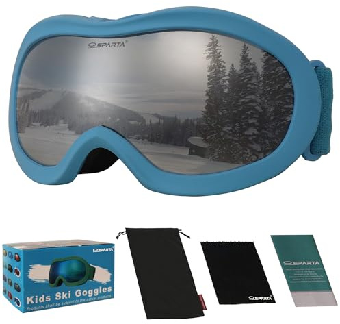 OUTDOORSPARTA Gafas de esquí para niños, casco de snowboard, compatibles con niños y niñas, edad 3-12, con protección UV 100% (13. Marco Azul, Lente Completa Espejo Plata)