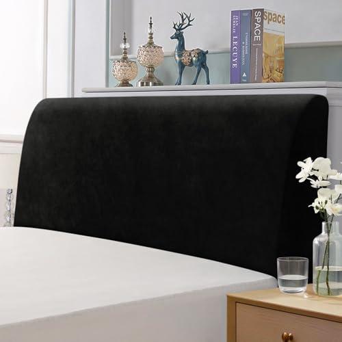 TAOCOCO Bett Kopfteil Bezug, Kopfteilbezug für Doppelbett, elastischer Kopfteilbezug, weicher Samtstoff, waschbar, All-in-One-Design, Schwarz, 180-200 cm