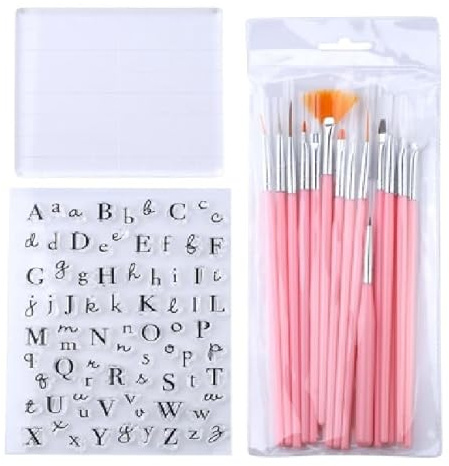 Sugar Flipping Tool Set, 15 Pieces Set, Fondant Alphabet Seal,Alphabet Cake Seal,Cake Stamp Tool,Sugar Flipping Tool Flower Pen Letter Silicone Mold, Used for DIY Decoration Baking