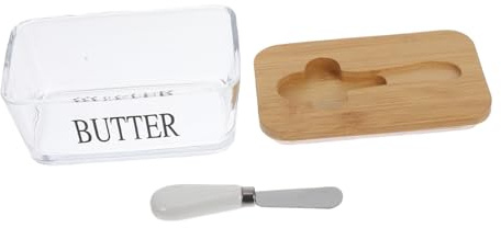 TOPPERFUN Caja De Mantequilla Con Tapa De Bambú y Cuchillos Recipiente De Vidrio Para Guardar Mantequilla Mantequera Hermética Para Refrigerador De Cocina