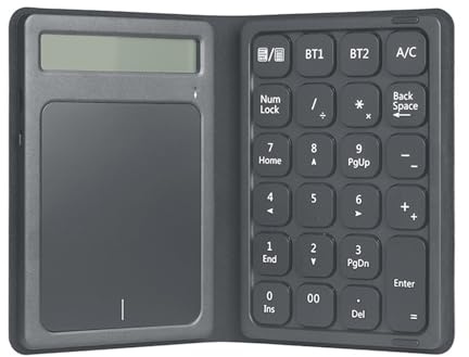 Denash Bluetooth Number Pad, 3 in 1 Faltbare Numerische Tastatur mit Anzeigerechner und Touchpad, Drahtlose Numerische Tastatur für Tablet -Laptop -PC