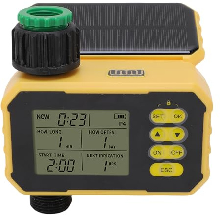 YUEHISY Timer de L'arroseur Solaire, Panneau Solaire Réglable Système D'arrosage Automatique avec Capteur de Pluie pour L'irrigation du Tuyau de Jardin, Port de Type C, Filtre Fin