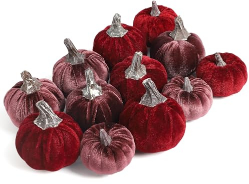 DuHouse Mini Artificial Velvet Pumpkins Set 12Pcs(Burgundy+Purple)