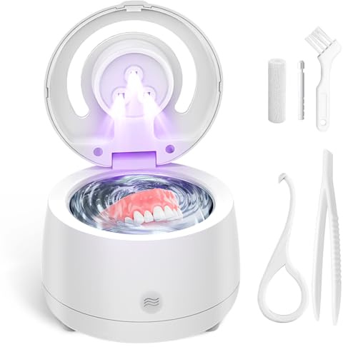Noetopolis Ultrasonic Dentures Cleaner, 43kHz Ultrasonic Retainer Cleaner Machine, 3 LEDs UV-Light Dental Cleaning Pod, Portable Aligner Cleaner, Mouth Guard Cleaner