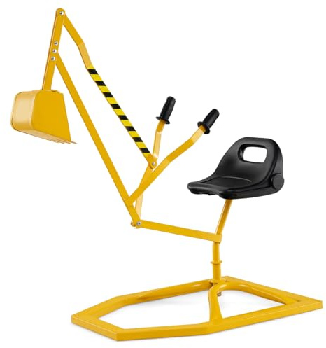 COSTWAY Sitzbagger 360° drehbar, Bagger zum Draufsitzen Metall, Bagger Sandkasten mit Schaufel & 2-Hände-Steuerungen, Aufsitzbagger Sandbagger für Kinder ab 3 Jahren (Gelb)