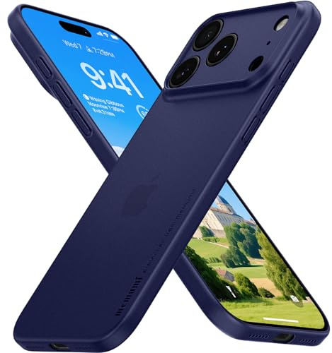 memumi Skal för iPhone 17 Pro Max, Tjocklek 0,3 mm, Slim Fit, Matt yta [Stötbeständigt, Halkskydd, Anti-rep] Skyddskåpa Extra Tunn för iPhone 17 Pro Max- Trans-blå