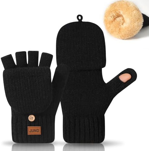 Onetraum Fingerlose Handschuhe, Halbfingerhandschuhe mit Kappe für Herren und Damen (Schwarz)