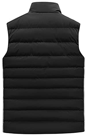 Vadderad väst för män – vintervarm fleece-väst, hög krage ärmlös väst jacka utan huva, kroppsvärmare med blixtlåsfickor, quiltad bomull pufferväst, herr casual streetstil ytterkläder, Svart, M