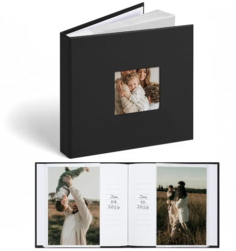 Vienrose Photo Album 6x4, Faux Leather Cover with Window and Writing Space, 48 Pockets Slip in, Gift for Wedding, Anniversary, Christening, Family Memory Book Pictures, Black
