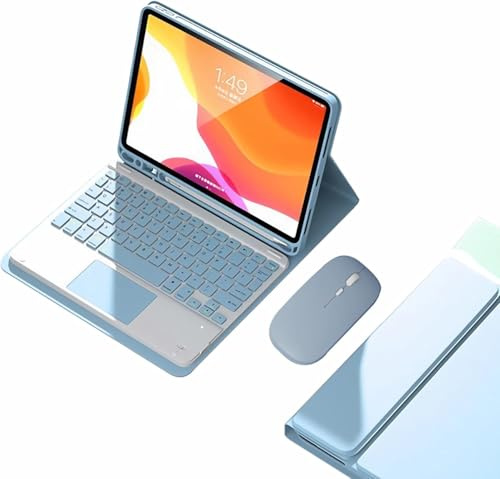 JDZWFO Funda con Teclado para iPad Air 13(M3 2025 / M2 2024) y Pro 12.9 (6ª, 5ª, 4ª, 3ª Gen), Contiene Ñ, Teclado Inalámbrico Magnético Desmontable con Ratón Bluetooth,Azul