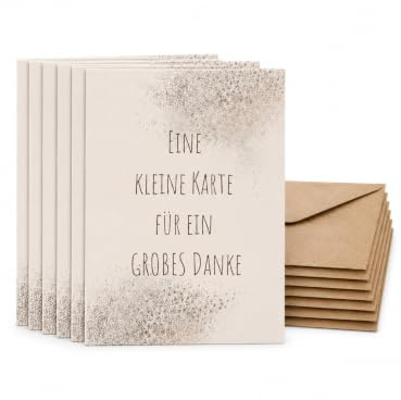 papello 6x Dankeskarten mit Umschlag – DIN A6, Dankeschön mit Text „Eine kleine Karte für ein großes Danke“, Geschenke, Grußkarte, Postkarte, beige-braun