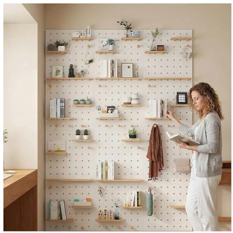 Rygcrud Peg board for room, 16mm Thick wooden Modular Hanging Pegboard, Wall Organizer Panels For Home, Garage Office Workshop Storage Display(White,120x60cm)