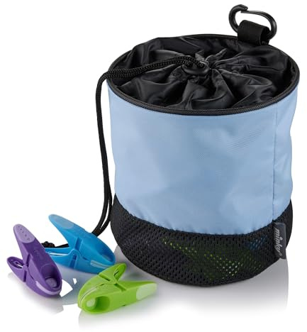 Minky Drawstring Peg Bag + 24 SureGrip Pegs, Holds Over 100 Clothes Pegs, Drawstring Design & Strong Clip, Breathable Mesh Base, Strong & Durable Weatherproof Peg