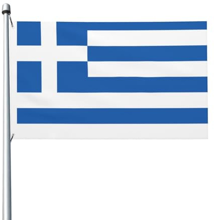 Drapeau grec imprimé double face, 0,9 x 1,5 m, léger et résistant aux couleurs avec boutonnières, idéal pour les fêtes en plein air et les jardins.