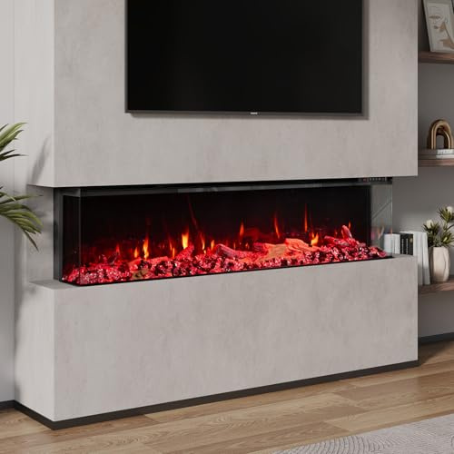 INMOZATA Electric Fire 60INCH 3D Media Wall Fireplace with Child Lock Function and WIFI Control, Overheat Protection, 12 Flame Effect, 7 Bottom Lights and 7 Top Lights