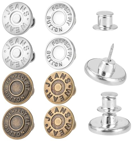 Jean Button Pins 8 Sets – Instant Waist Tightener Buttons – No Sew Pant Button Extenders for Loose Jeans and Trousers