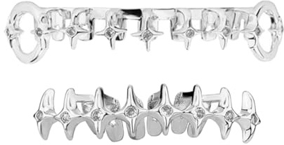 [Netbiio] Artistic Star Pattern Copper Teeth Cap with Air Vent, Lightweight 10g Body Jewelry, Copper Hollow Out Grillz, B, No Gemstones