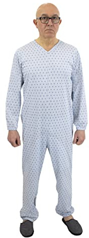 Ferrucci Comfort - Pijama de una pieza sanitaria, manga larga, 3 cremalleras/zip detrás de la espalda y el interior de la pierna, para verano, Large