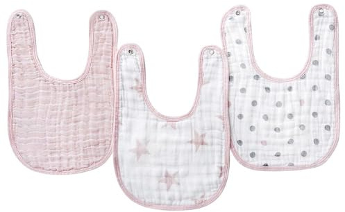 aden + anais Essentials - Bavaglino a scatto, 100% mussola di cotone, panno per il rutto a 3 strati, super morbido e assorbente, per neonati, neonati e bambini, regolabile con bottoni, confezione da 3