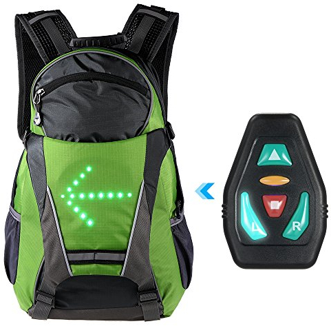 Lixada Sac À Dos Réfléchissant Léger 18L USB Rechargeable Indicateur de Direction du Signal Lumineux sans Fil à Del pour Cyclisme Courir Marche Jogging (Vert noir)