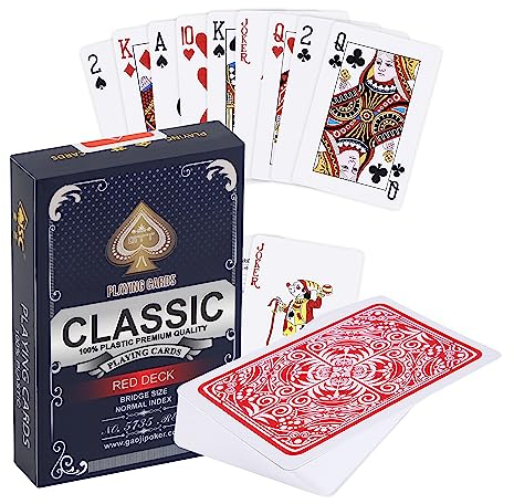 Plastik Spielkarten | Wasserfestes Kartenspiel | Professionelle Qualität | 100% Wasserdichter Kunststoff | Luxus-Design Mit Klassischer Karte | Deutsche Größe | Skat & Poker | Rot