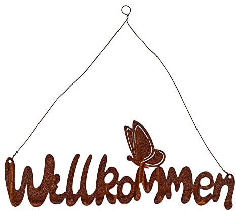levandeo Cartel de bienvenida 38 x 14 cm, decoración de jardín, placa para puerta, diseño de mariposa, color óxido