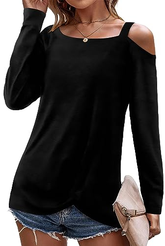 Beluring Longshirt dam toppar axelfri långärmad tröja tunik långärmad blus