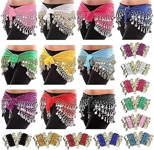 Cooyeah Bauchtanz-Rock Bauchtanz Hüftschal Münzröcke Set für Bauchtanz und Bauchtanz Handgelenk Knöchel Armbänder Gypsie Zubehör Bauchtanz Kostüm, Mehrfarbig