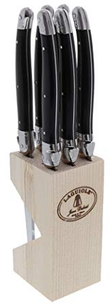 Laguiole - Bloque de 6 cuchillos de 1,2 mm, mango ABS negro