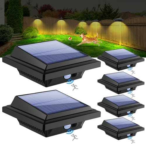 KEENZO LED Dachrinnenlampe, Solar Dachrinnenleuchte Solarlampen mit Bewegungsmelder für Außen, 25 LEDs, 2W, PIR-Sensor, Schwarz,Warmes Weiß Licht, 6er-Set
