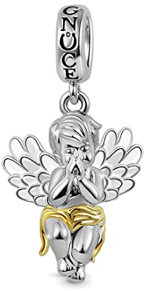 GNOCE Engel mit Flügeln Charm Anhänger 925 Sterling Silber Kleiner Engel Charms Bead Baby Angle Schmuck Fit Armband/Halskette Charm für Frauen Mädchen